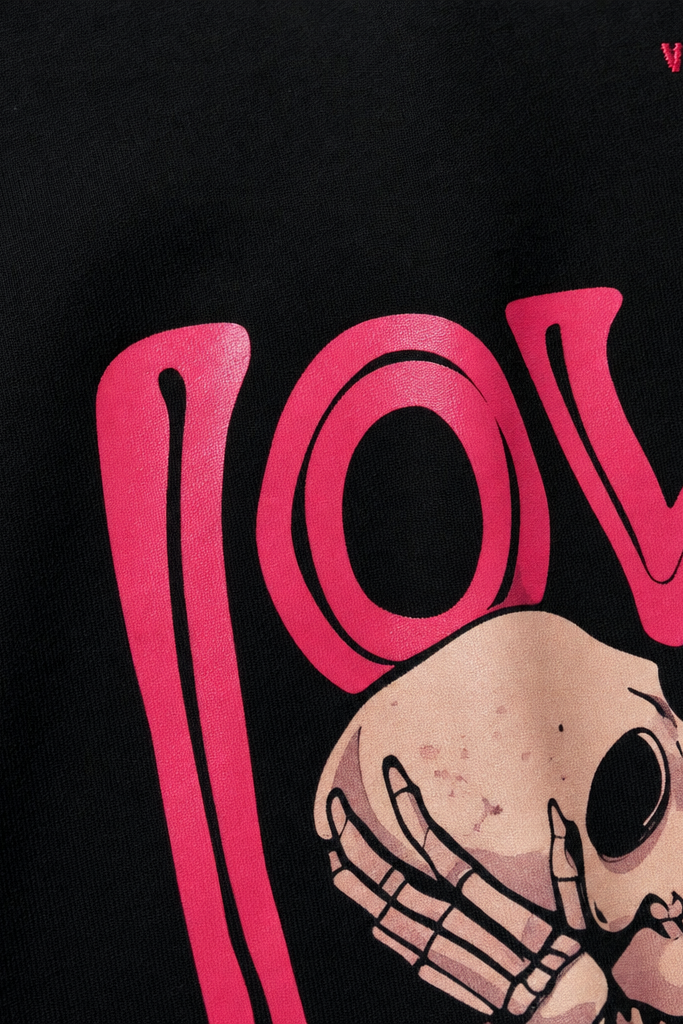 Close-up fabric detail - Voyd Skeleton Love Black t-shirt