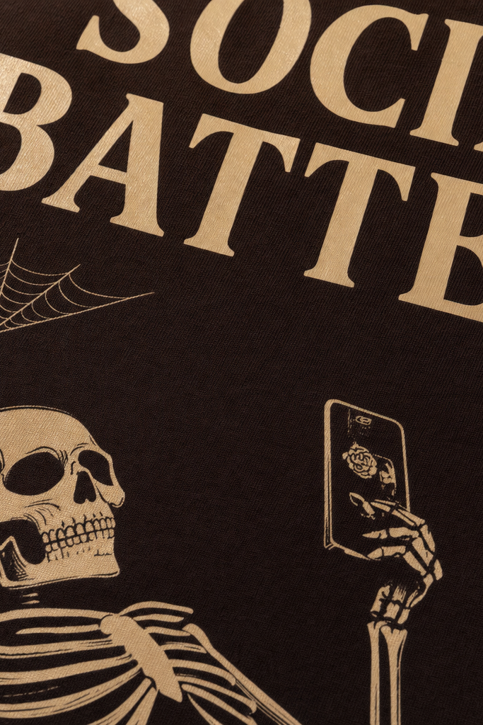 Close-up fabric detail - Voyd Social Battery Brown t-shirt