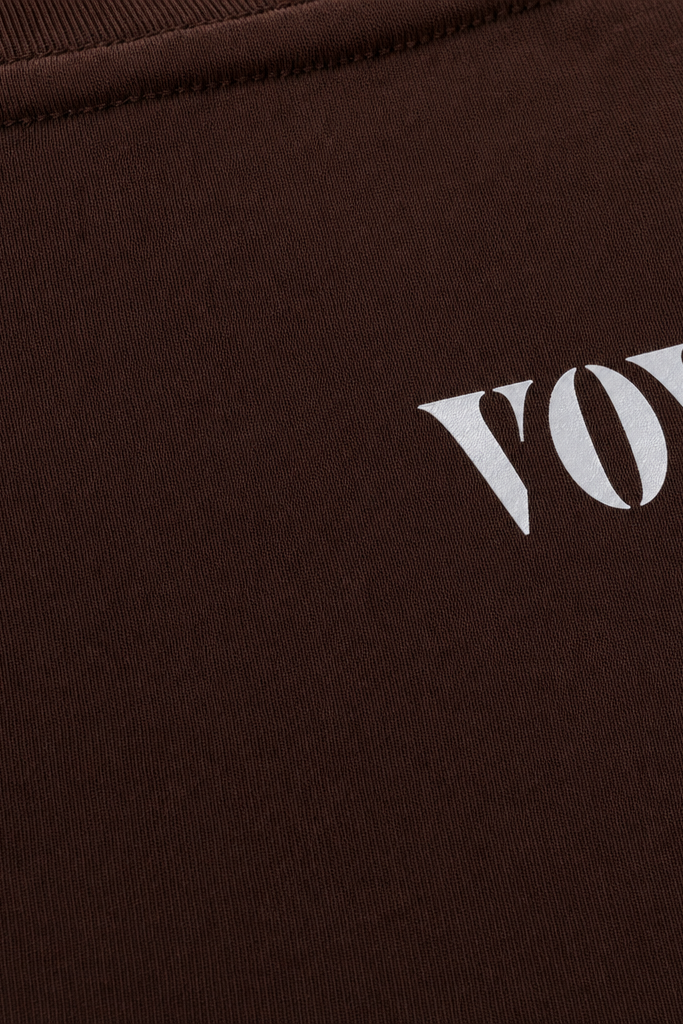 Close-up fabric detail - Voyd For The Weekend Brown t-shirt