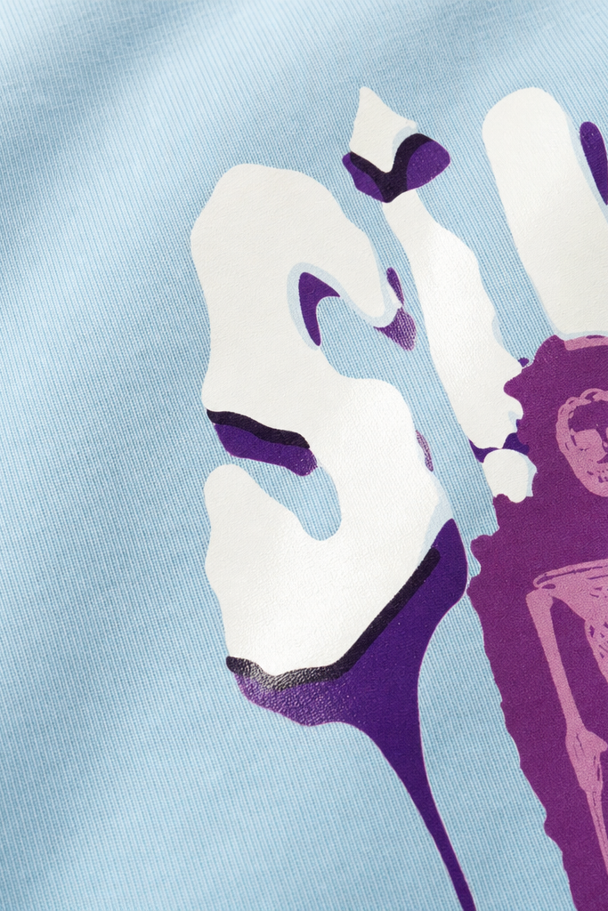 Close-up fabric detail - Voyd Cracked Identity Ice Blue T-shirt