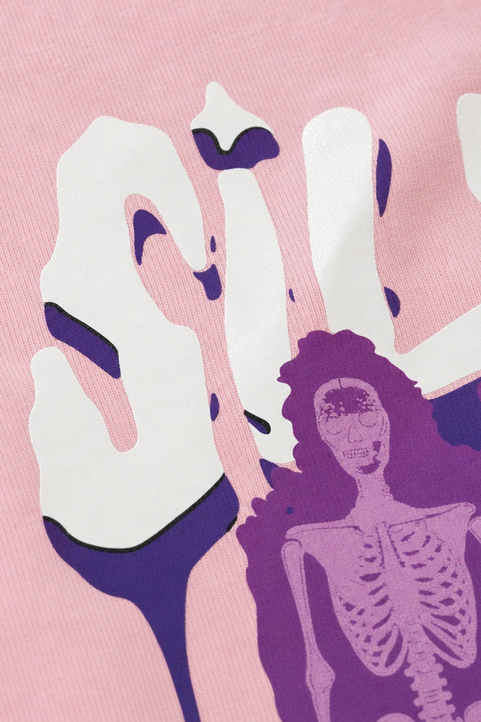Close-up fabric detail - Voyd Cracked Identity Pink T-shirt