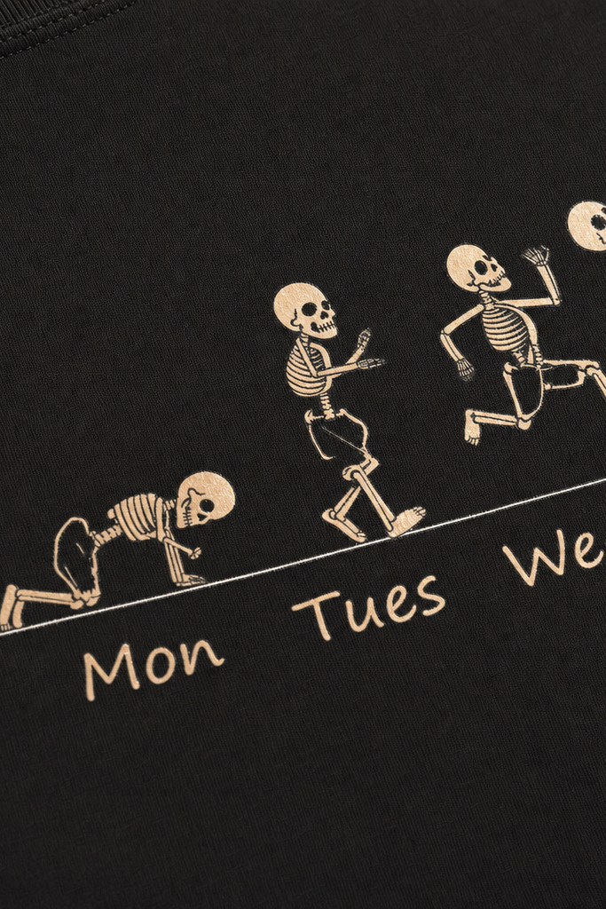 Close-up fabric detail - Voyd Skeleton Cheers Black t-shirt
