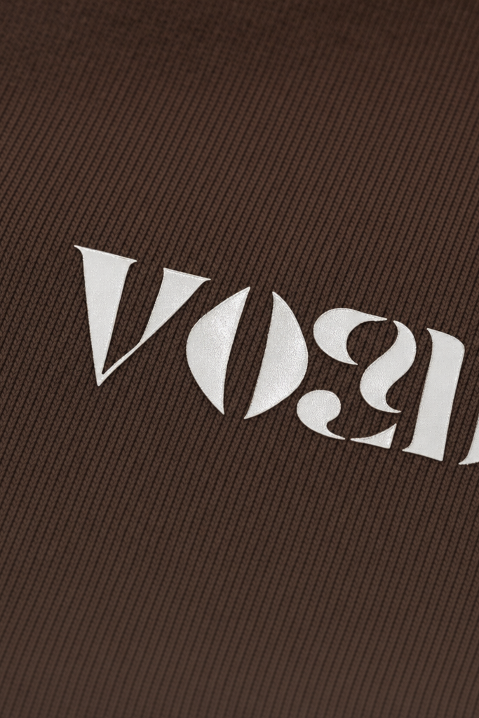 Close-up fabric detail - Voyd AM PM Routine Brown t-shirt