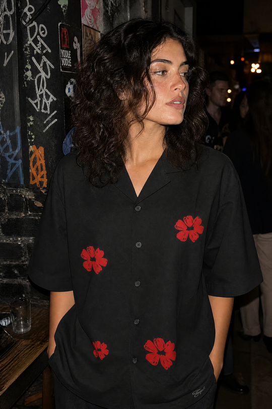 Void Elegy in Red Black Bowling Shirt