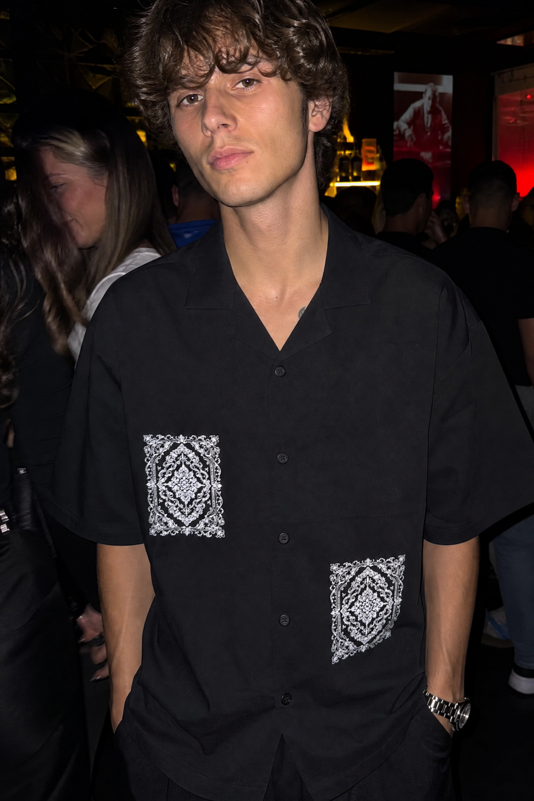 Void Ritual Print Black Bowling Shirt