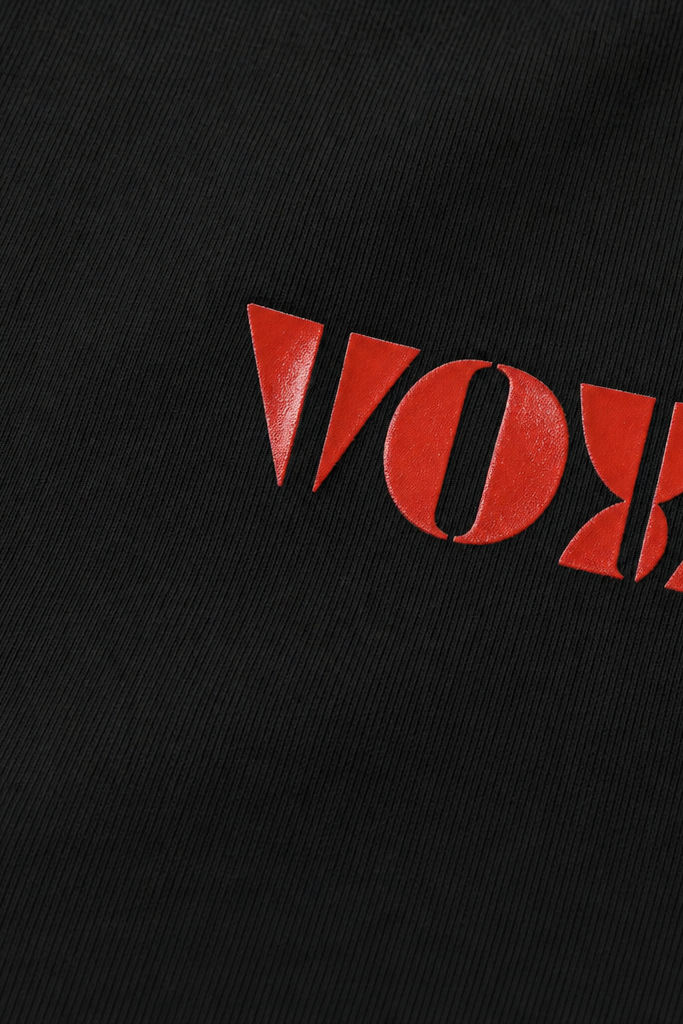 Close-up fabric detail - Voyd Stressed Out Black T-shirt