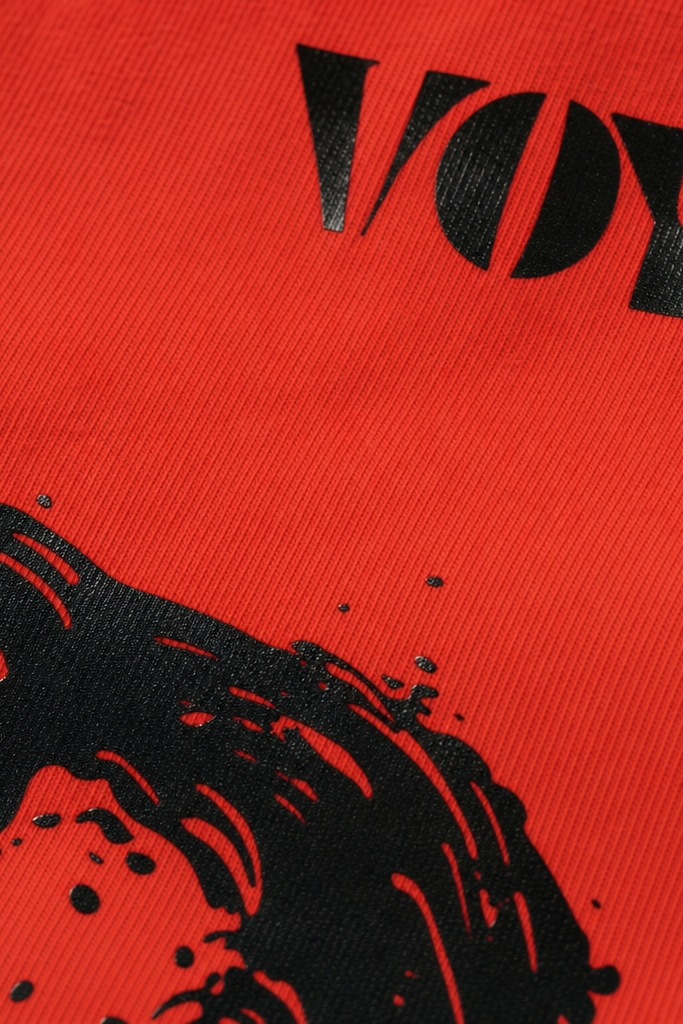 Close-up fabric detail - Voyd Nightmare Realm Red T-shirt
