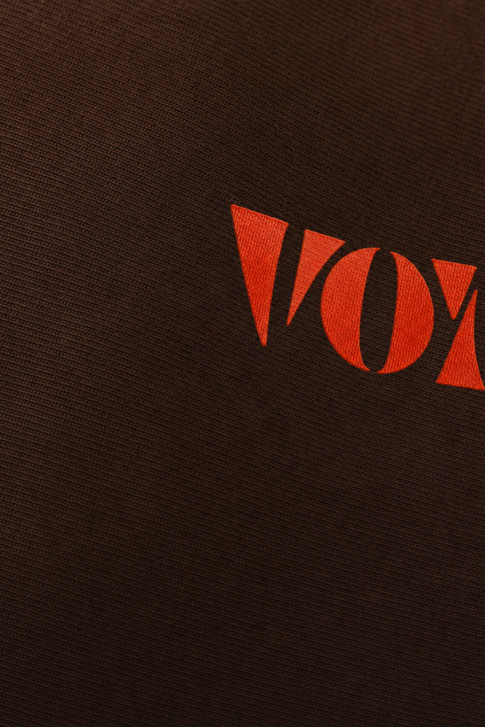 Close-up fabric detail - Voyd Stressed Out Brown T-shirt