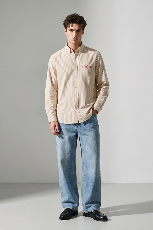 Voyd it's a Beautiful Day Beige Stripe Shirt