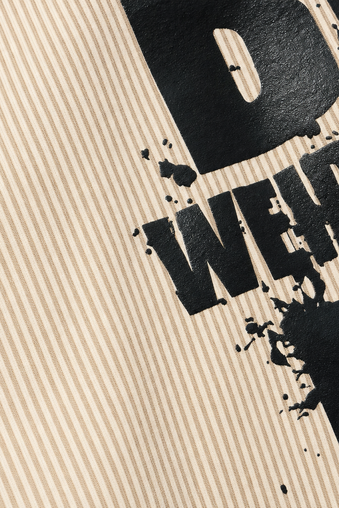 Close-up fabric detail - Voyd Be Weird Beige Stripe Shirt