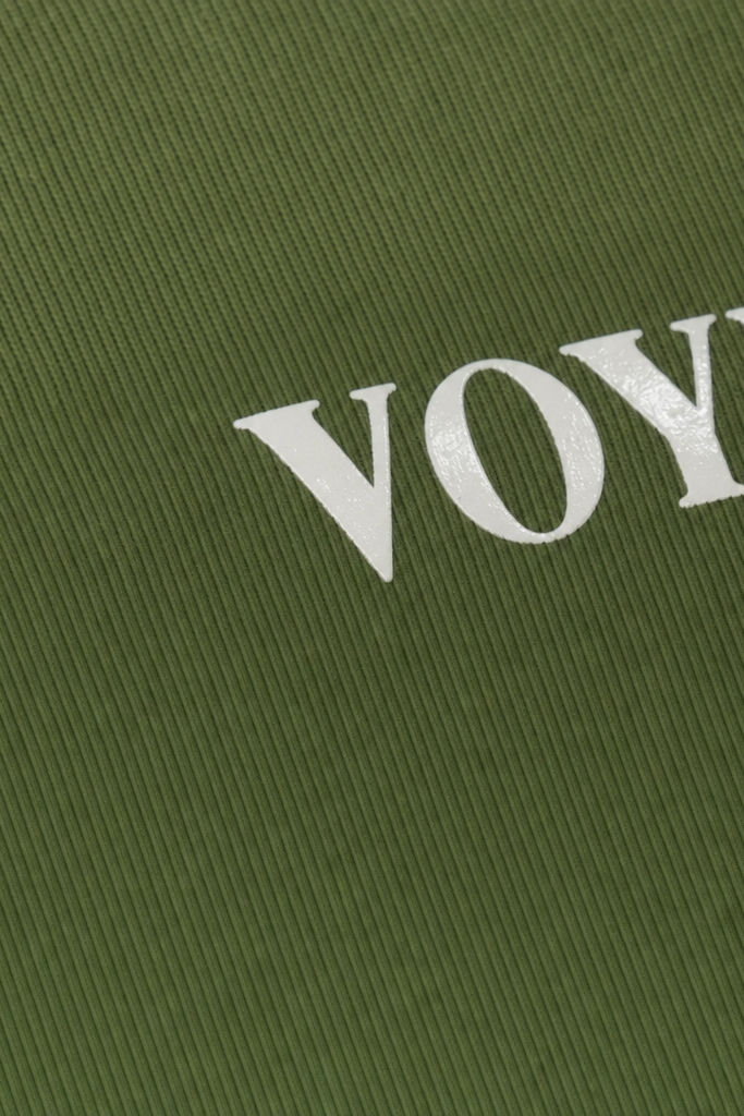 Close-up fabric detail - Voyd Soft Break Olive T-shirt