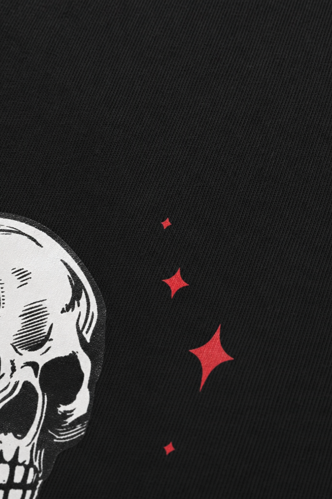 Close-up fabric detail - Voyd Smile After Death  Black T-shirt