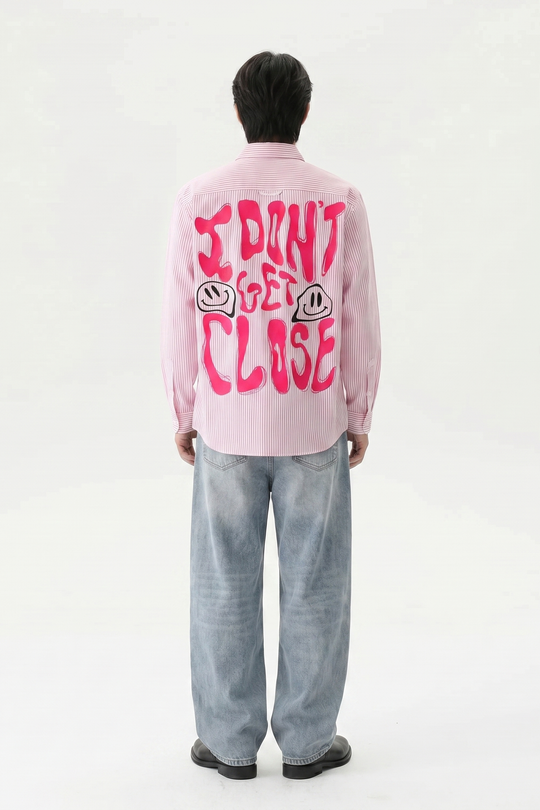 Voyd I don't get close Pink Stripe Shirt