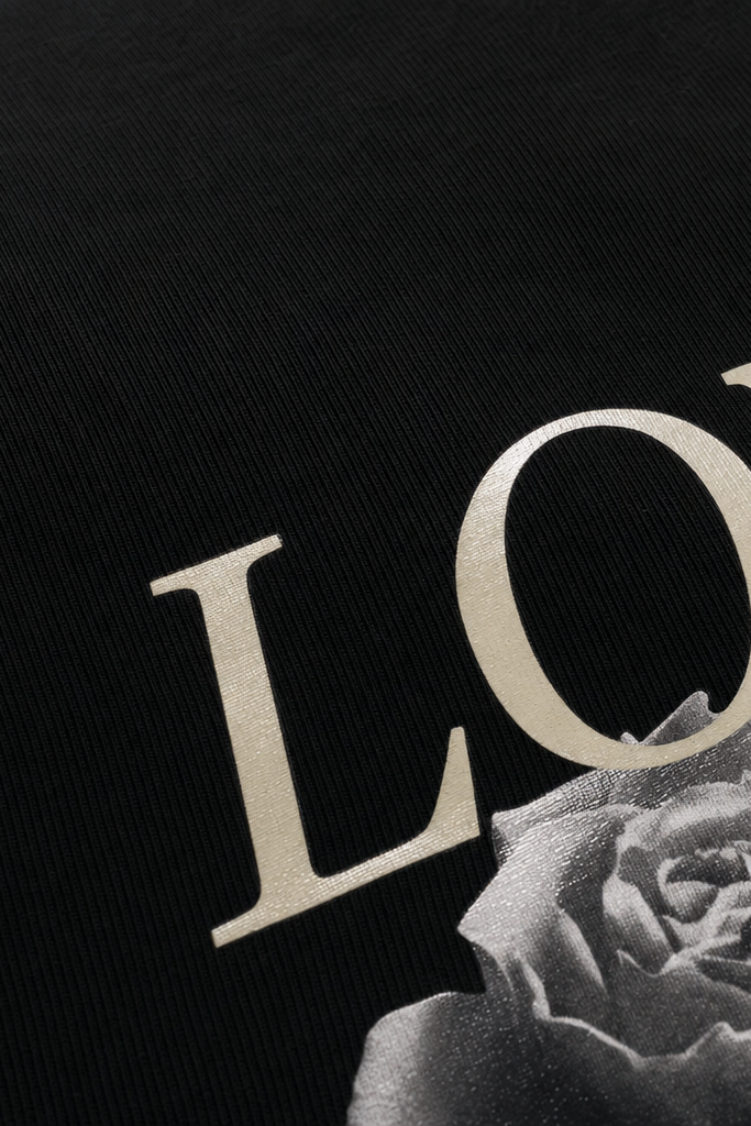 Close-up fabric detail - Voyd Love in Pieces Black T-shirt