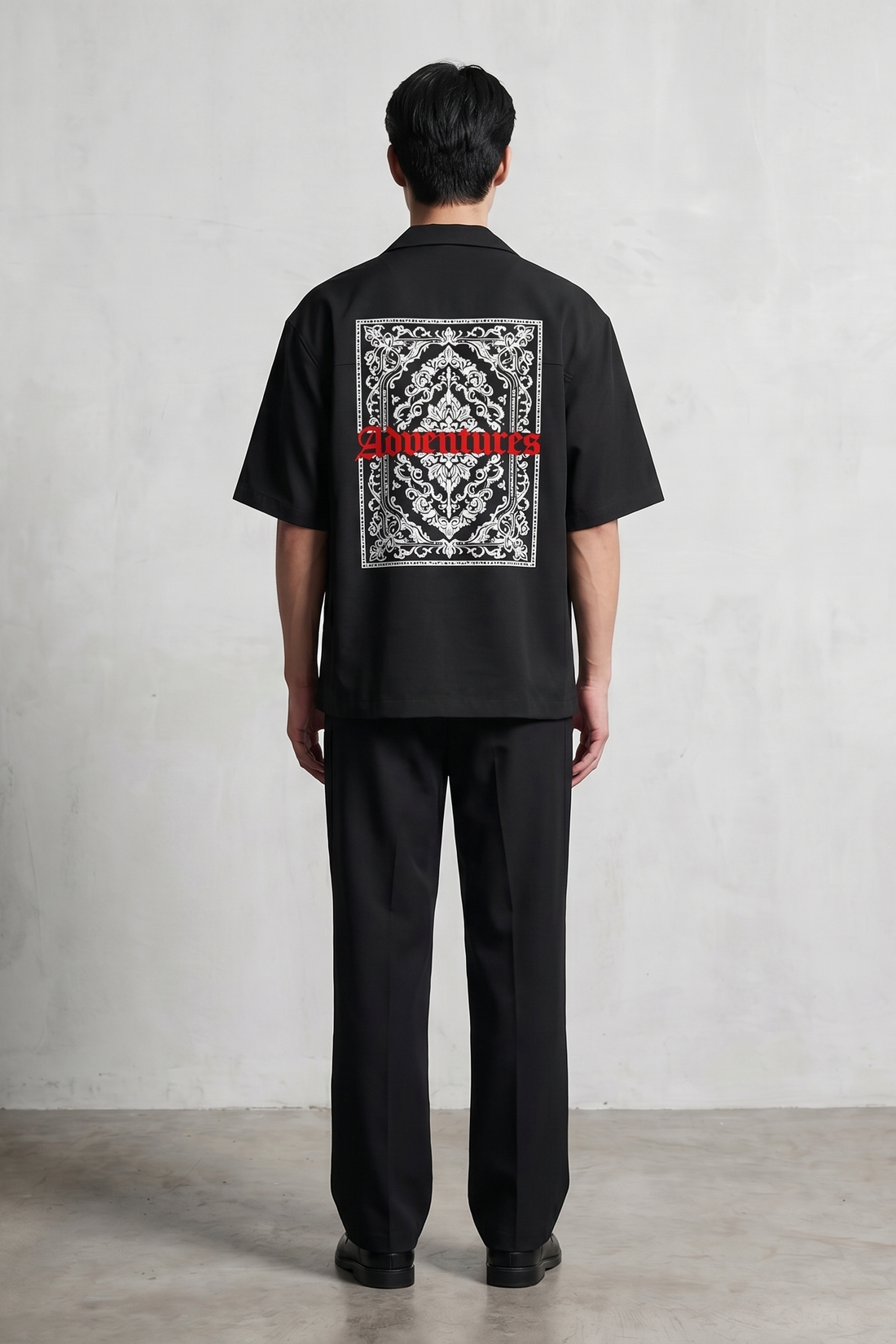 Void Ritual Print Black Bowling Shirt