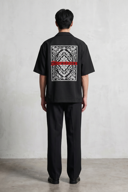 Void Ritual Print Black Bowling Shirt