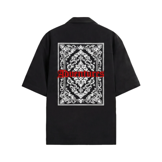 Void Ritual Print Black Bowling Shirt