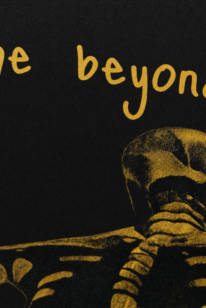 Close-up fabric detail - TOUCH ME BEYOND TIME VOYD BLACK T-SHIRT