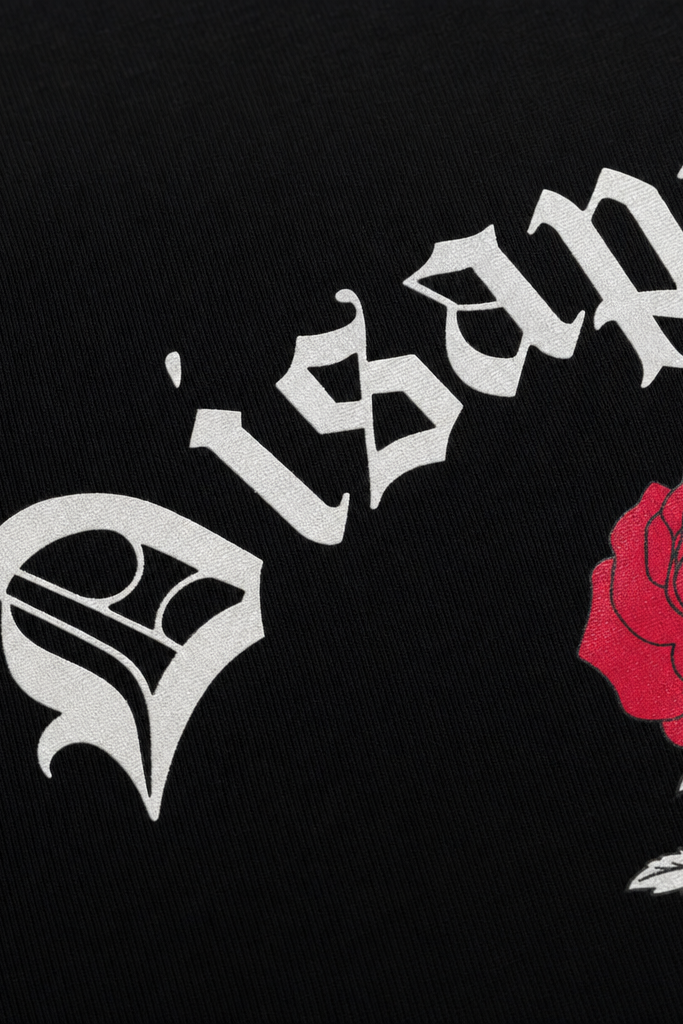 Close-up fabric detail - Voyd Still Not Hearless Black T-shirt
