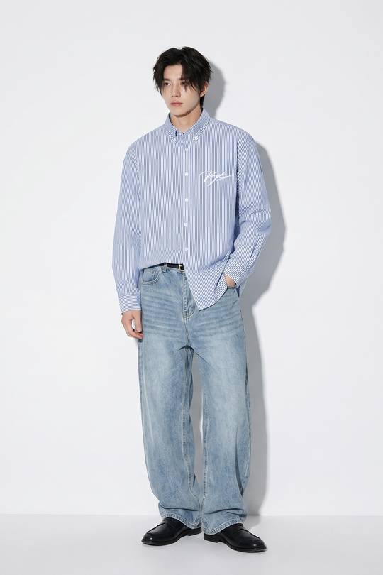 Voyd Go Big Or Go Home Blue Stripe Shirt