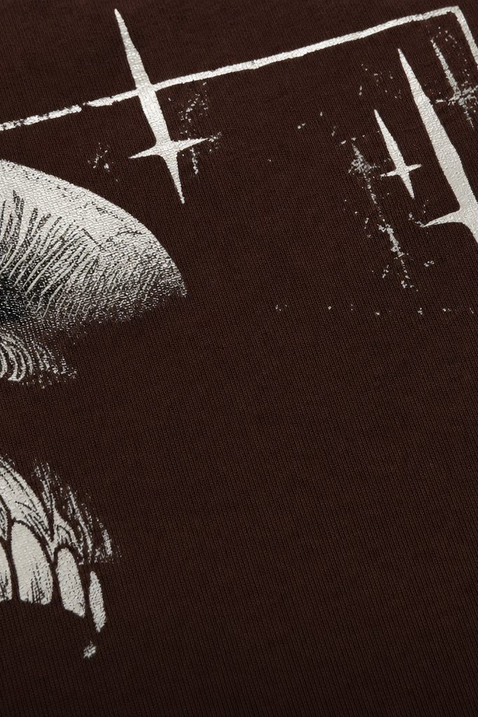 Close-up fabric detail - Voyd Skull Syndicate Brown T-shirt