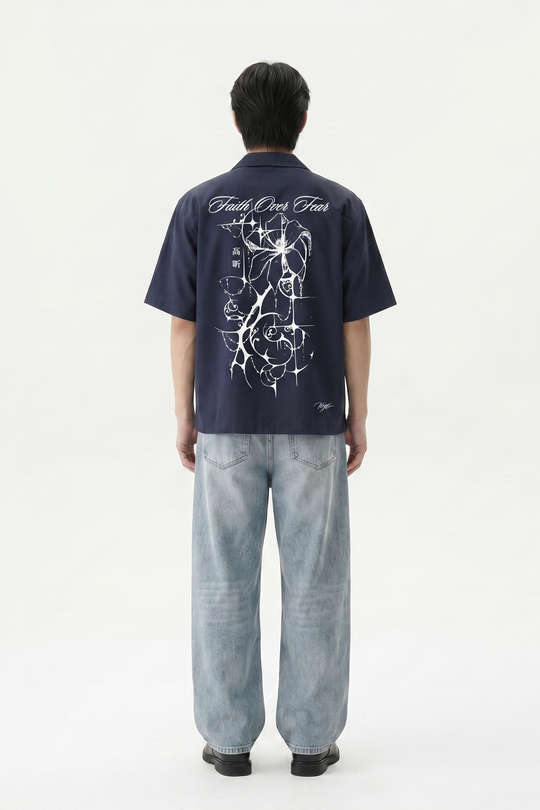 Void Bloom Club Blue Bowling Shirt