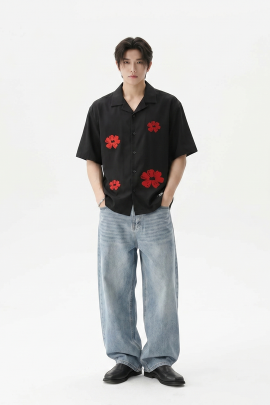Void Elegy in Red Black Bowling Shirt