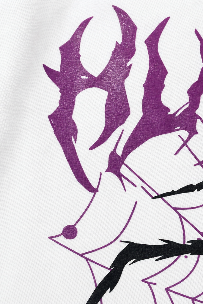 Close-up fabric detail - Voyd No Escape white T-shirt