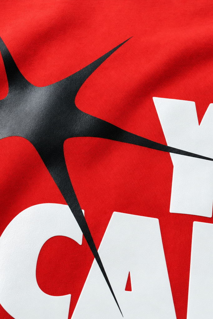 Close-up fabric detail - Voyd Raw Heart Code Red T-shirt