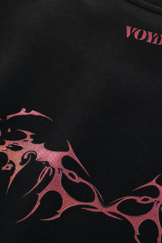 Close-up fabric detail - Voyd Wild Till the End Black T-shirt