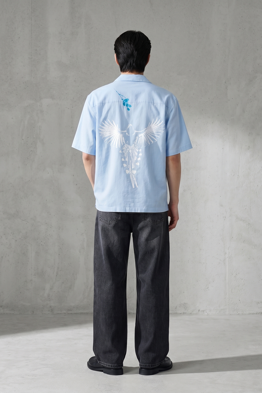 Void Obsidian Wings Ice Blue Bowling Shirt