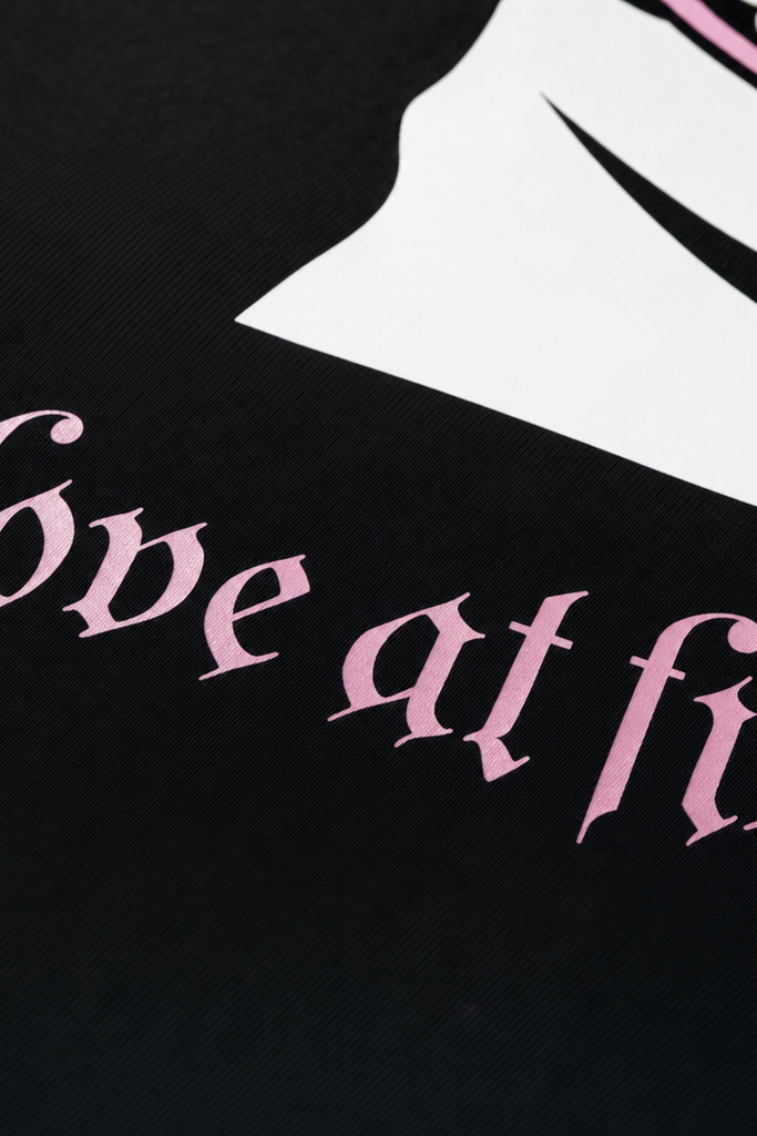 Close-up fabric detail - LOVE AT FIRST SIGHT VOYD BLACK T-SHIRT