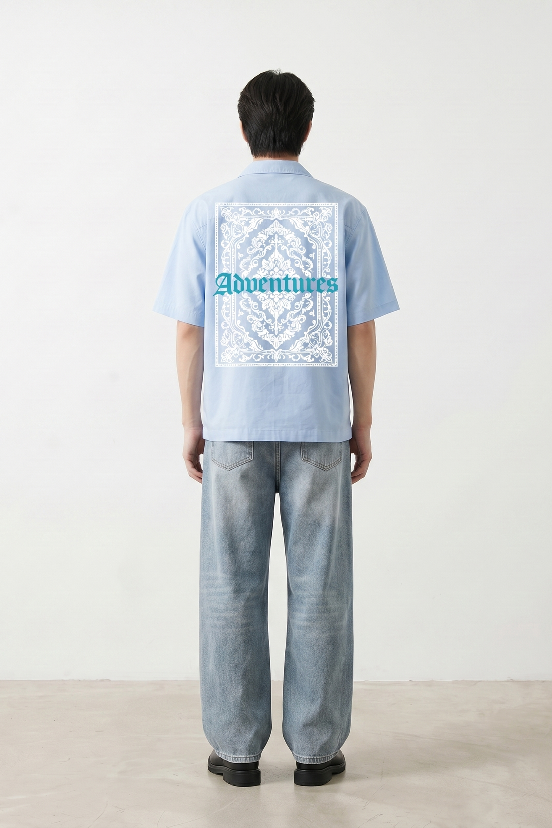 Void Ritual Print Ice Blue Bowling Shirt