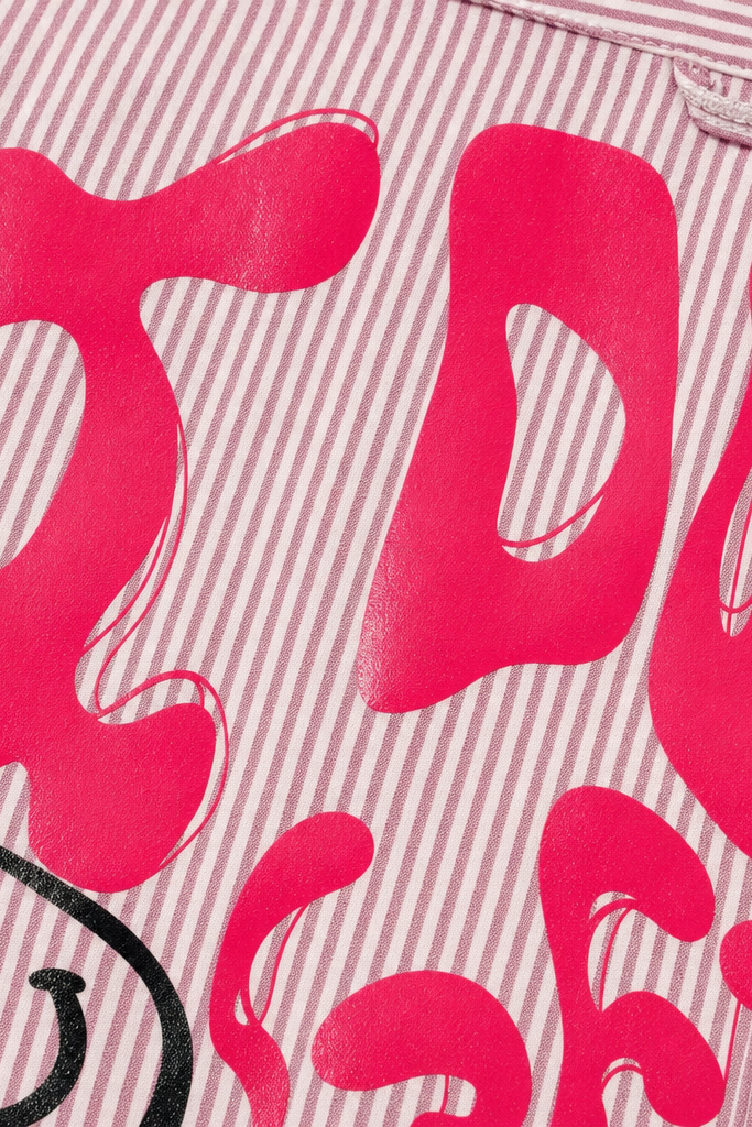 Close-up fabric detail - Voyd I don't get close Pink Stripe Shirt