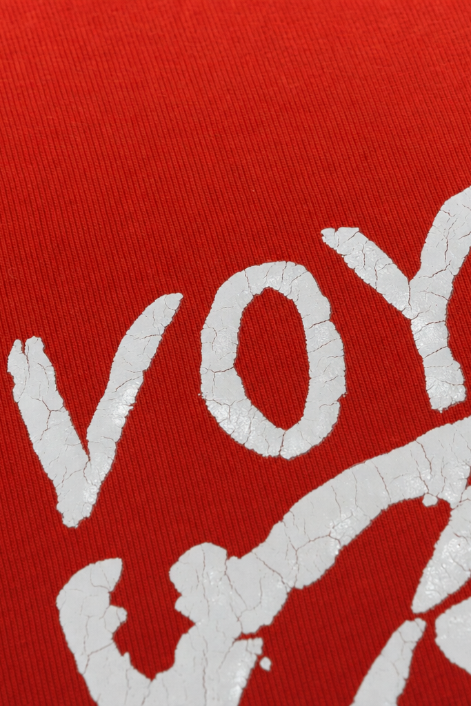 Close-up fabric detail - Voyd Cracked Identity Red T-shirt