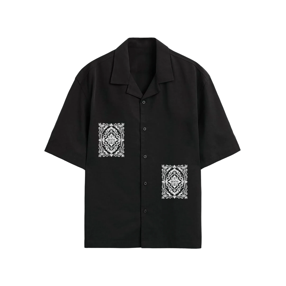 Void Ritual Print Black Bowling Shirt