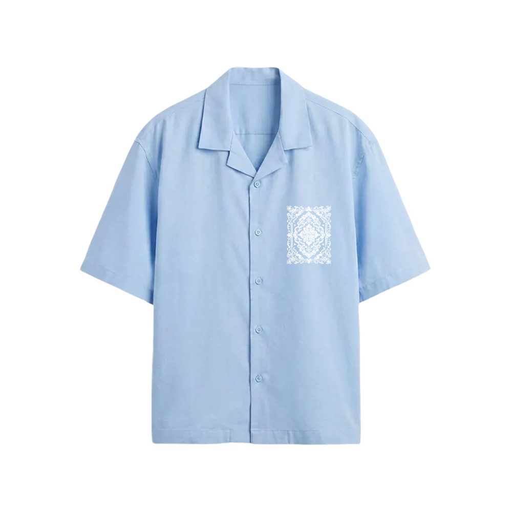 Void Ritual Print Ice Blue Bowling Shirt