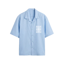 Void Ritual Print Ice Blue Bowling Shirt