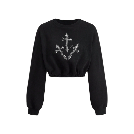 Voyd Abyss Cross Cropped Crewneck Black Top