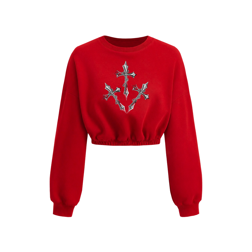 Voyd Abyss Cross Cropped Crewneck Red Top