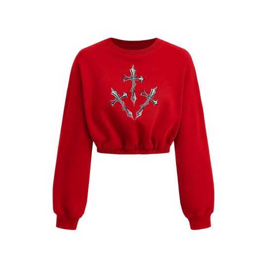 Voyd Abyss Cross Cropped Crewneck Red Top