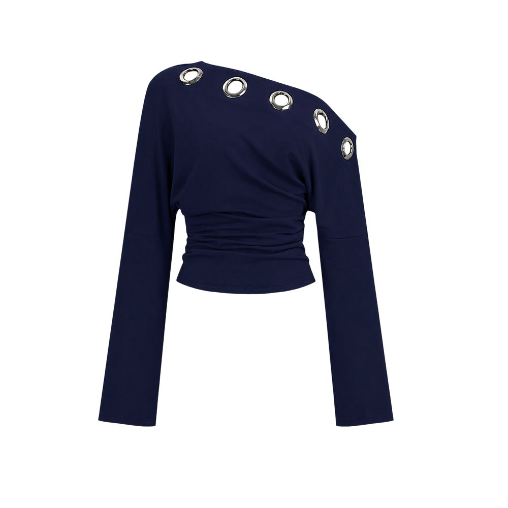 Voyd Asymmetrical Vavy Blue grommet top.