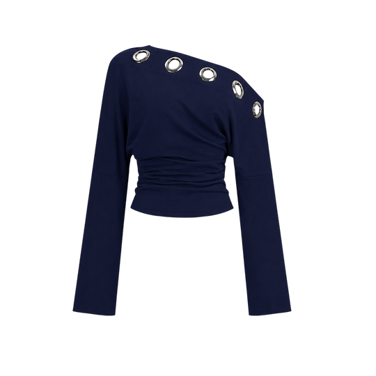 Voyd Asymmetrical Vavy Blue grommet top.