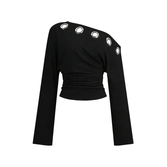 Voyd Asymmetrical black grommet top.