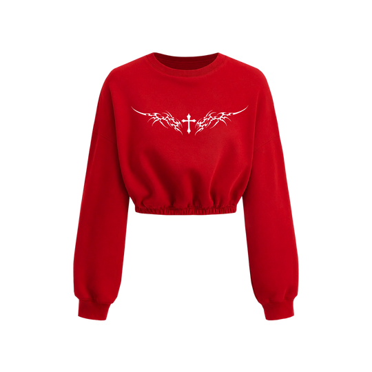 Voyd Crossfire Cropped  Crewneck Red Top