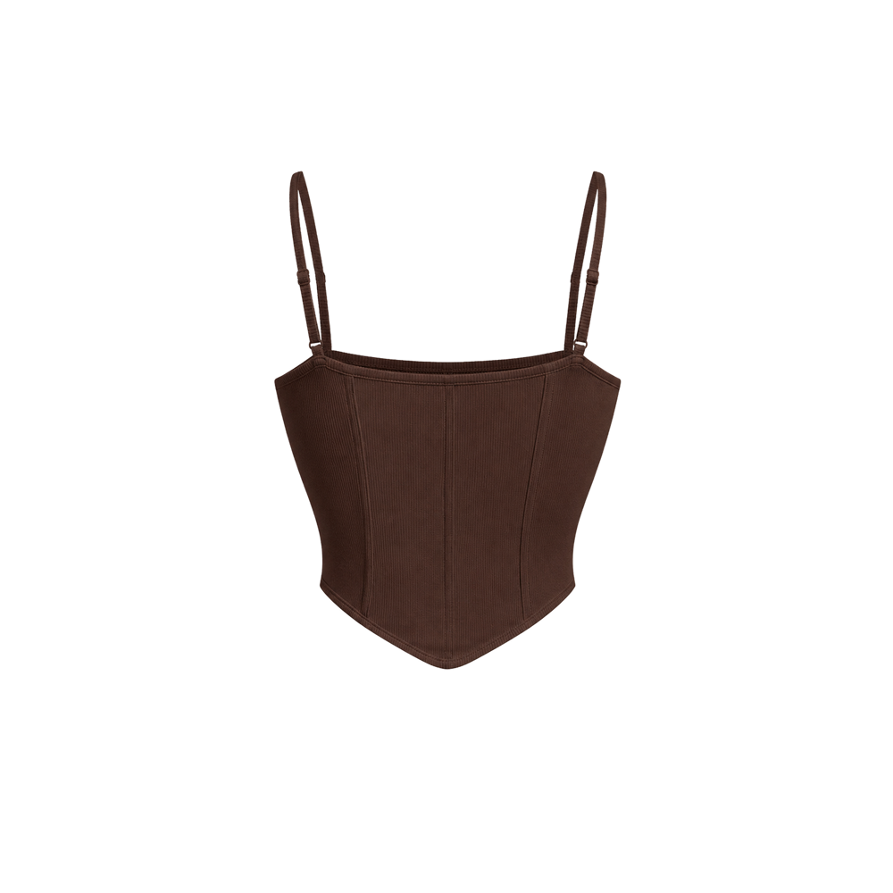Voyd Ribbed Corset Cami Brown Top