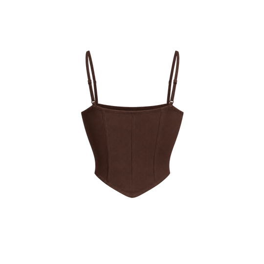 Voyd Ribbed Corset Cami Brown Top
