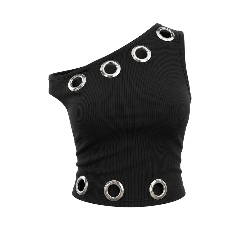 Voyd black ribbed grommet top.
