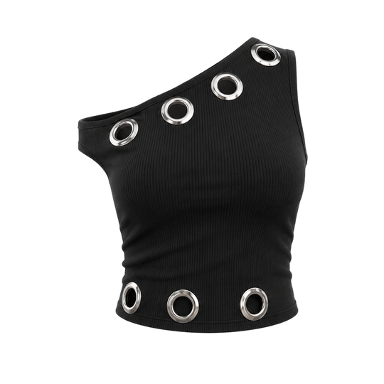 Voyd black ribbed grommet top.