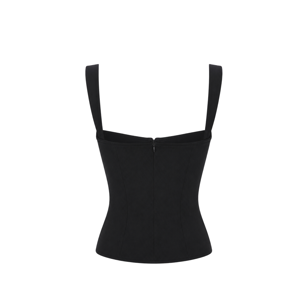 Voyd black structured corset top with wide straps